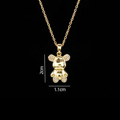 Stainless Steel Necklace With A Shiny Zircon Bear Pendant